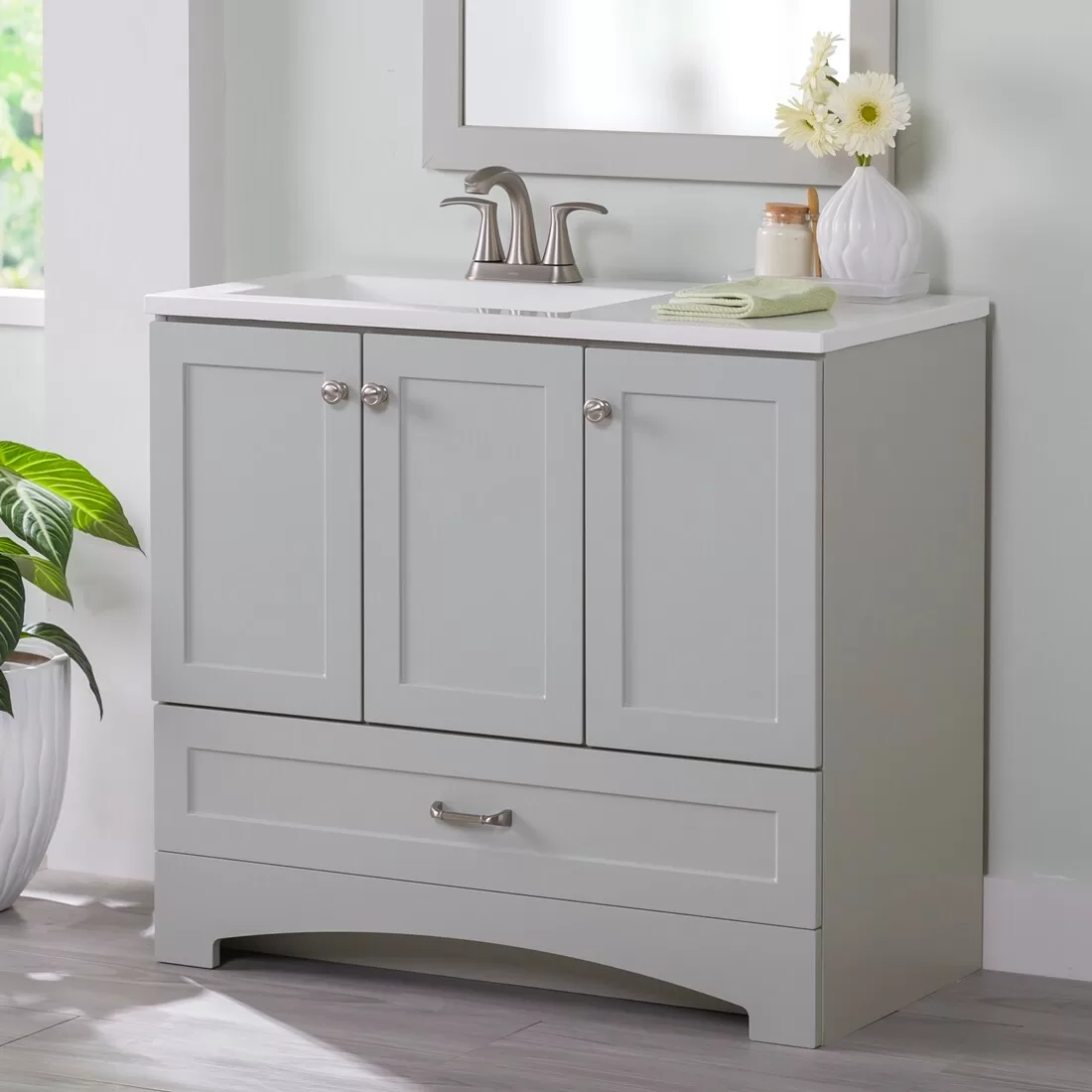 Diamond NOW Cassidy 36-in Pearl Gray Single Sink Bathroom Vanity with White Cultured Marble Top - Image 11