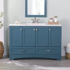 Diamond NOW Cassidy 48-in Admiral Blue Single Sink Bathroom Vanity with White Cultured Marble Top