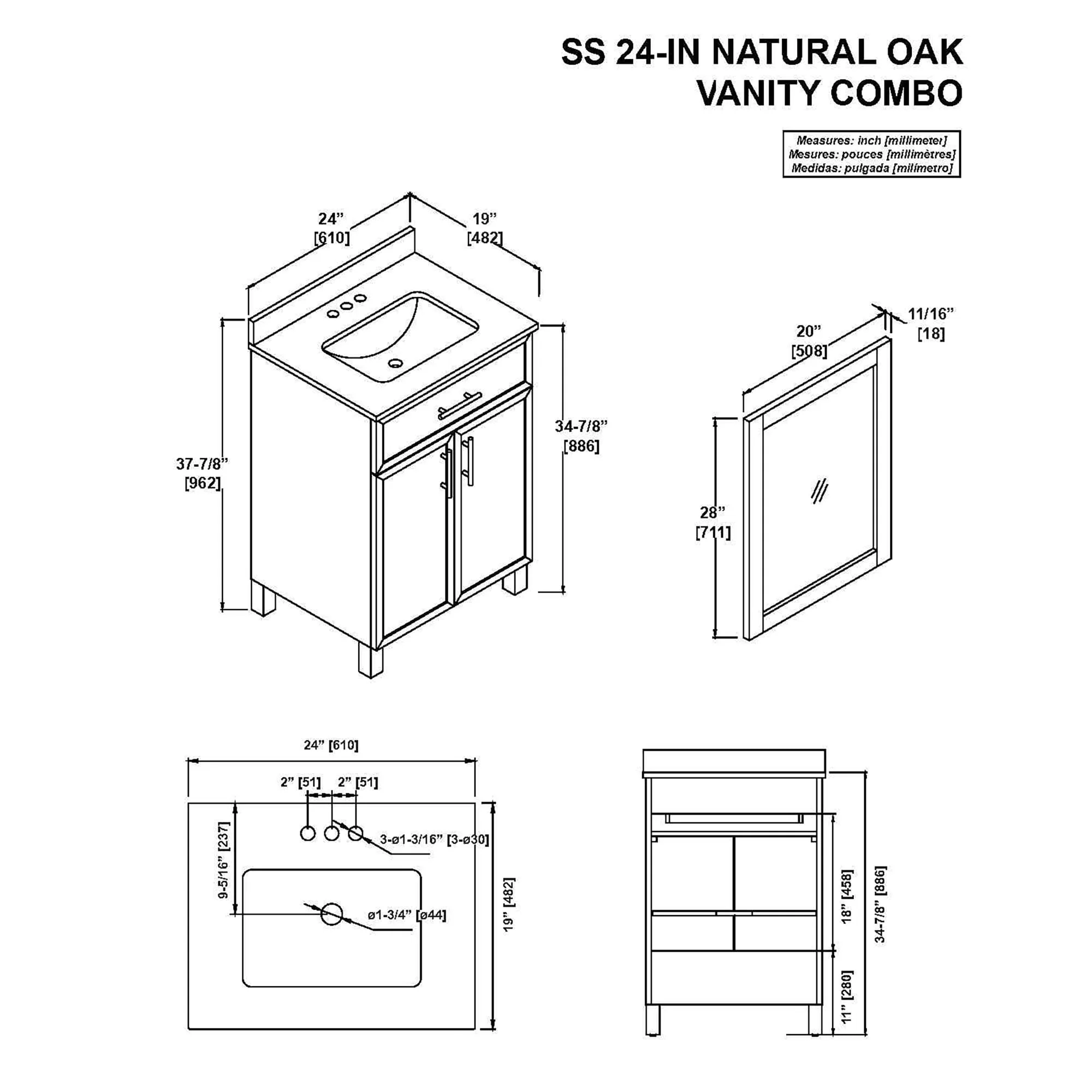 Style Selections Dolton 24-in Natural Oak Undermount Single Sink Bathroom Vanity with White Engineered Stone Top (Mirror Included) - Image 21