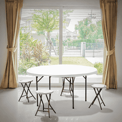 MoNiBloom 5 foot Bi-Fold Plastic Table, Foldable Round Indoor Outdoor Desk for Kitchen Party Wedding, White