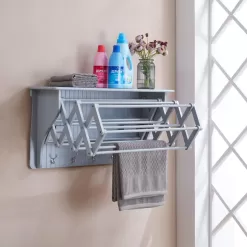 Alternative view of Danya B. Wall Mount Retractable Accordion Drying Rack-Great for Bathroom or Laundry Room, Light Gray