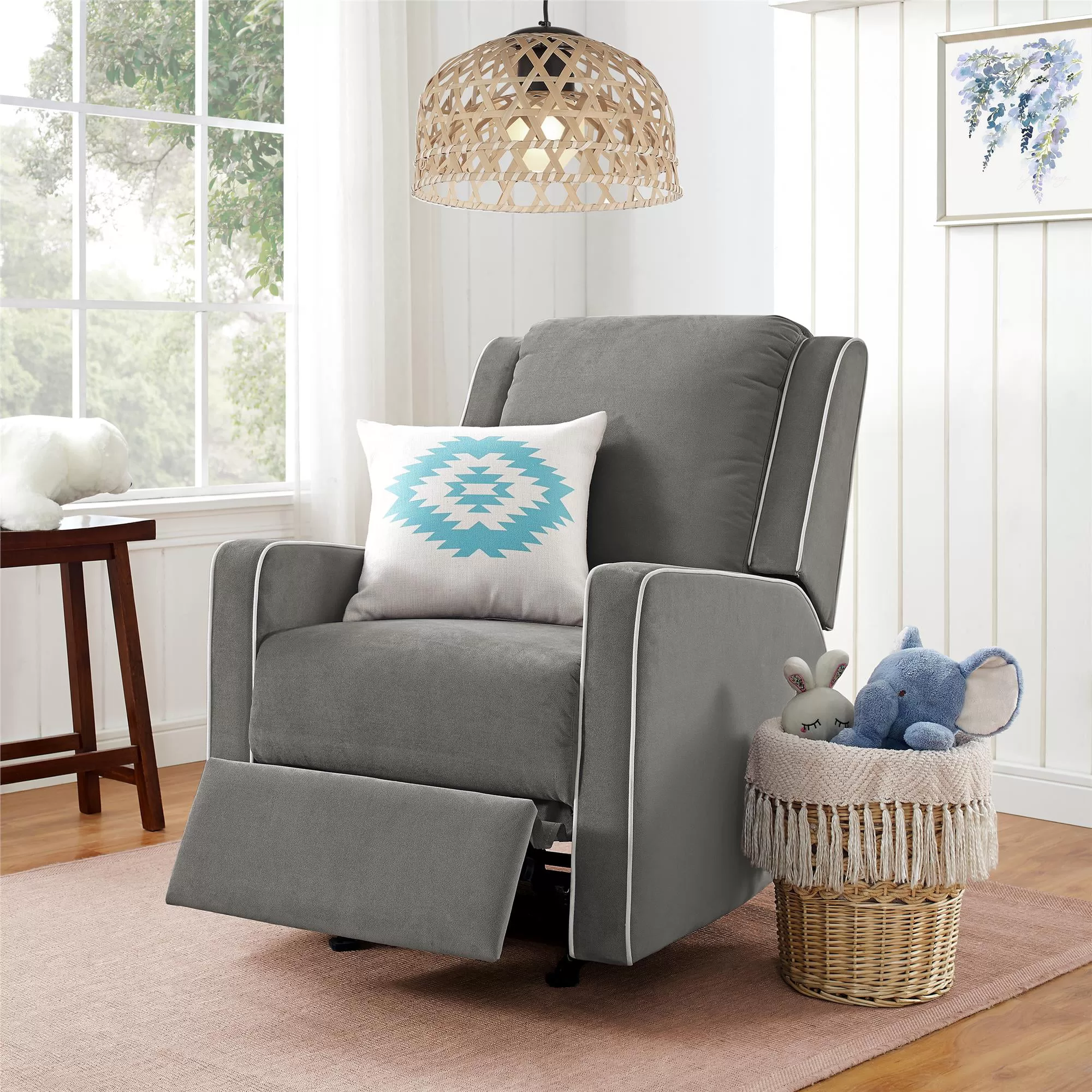 Baby Relax Robyn Rocker Recliner Chair with Pocket Coil Seating, Gray Linen