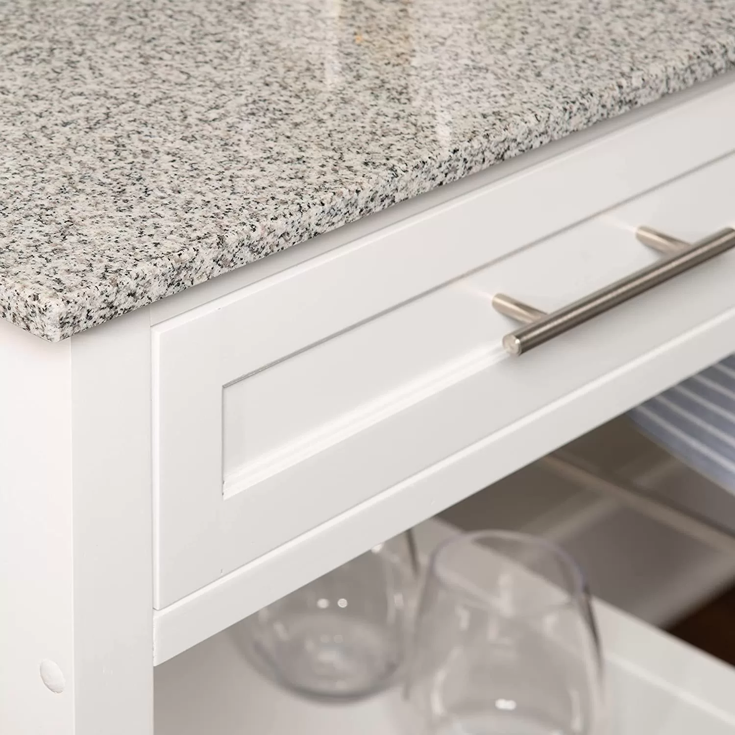 Linon White Wood Base with Mdf Granite Top Rolling Kitchen Cart (27-in x 18-in x 36-in) - Image 3