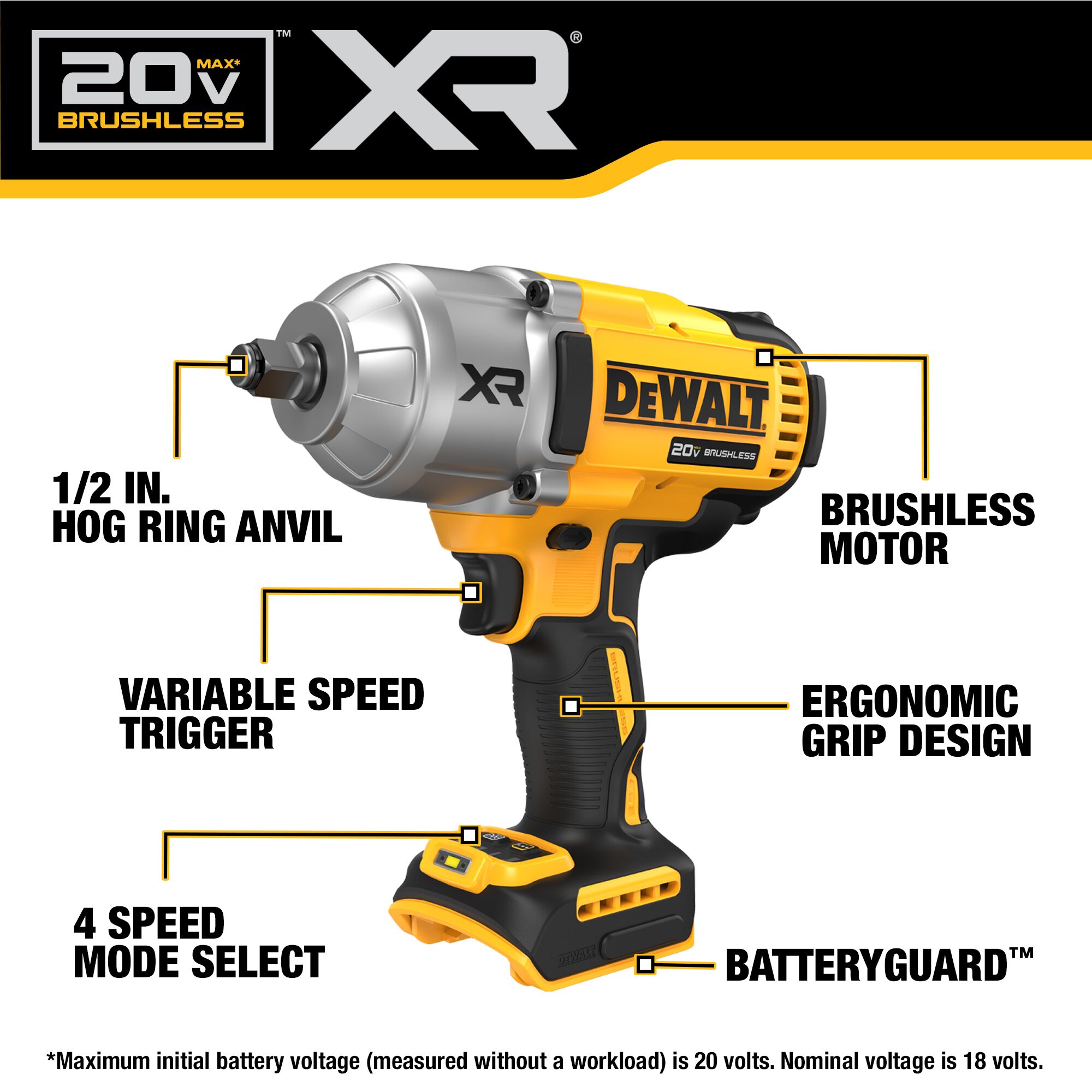 DEWALT Variable Speed Brushless 1/2-in Drive Cordless Impact Wrench (Battery Included) - Image 2