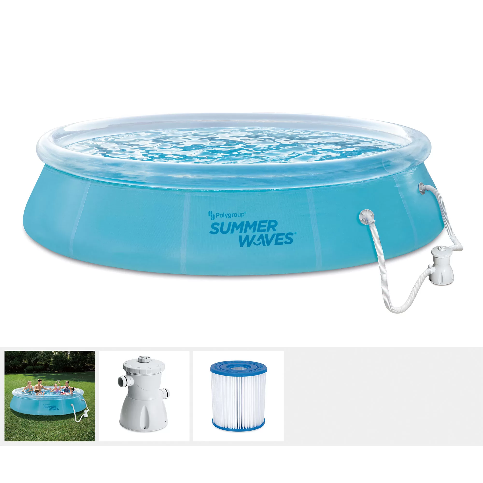 Summer Waves 12 Foot Wide Transparent Quick Set Inflatable Top Ring Pool, Clear