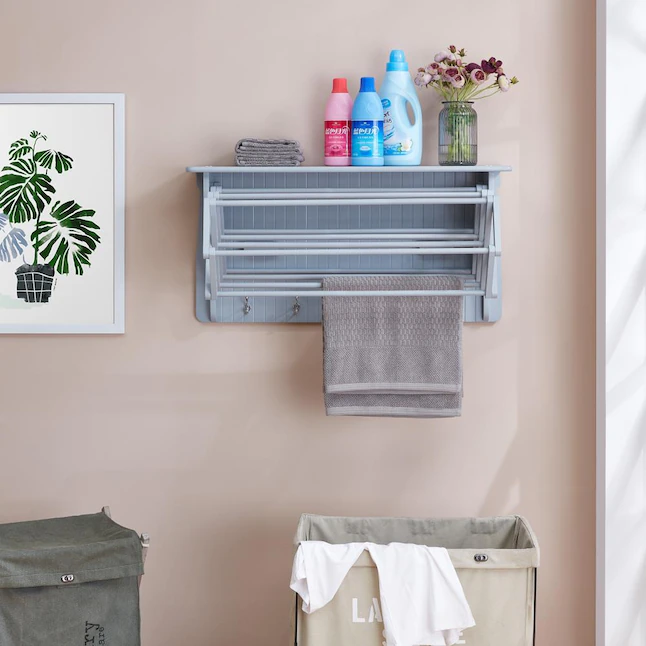 Danya B. Wall Mount Retractable Accordion Drying Rack-Great for Bathroom or Laundry Room, Light Gray - Image 4