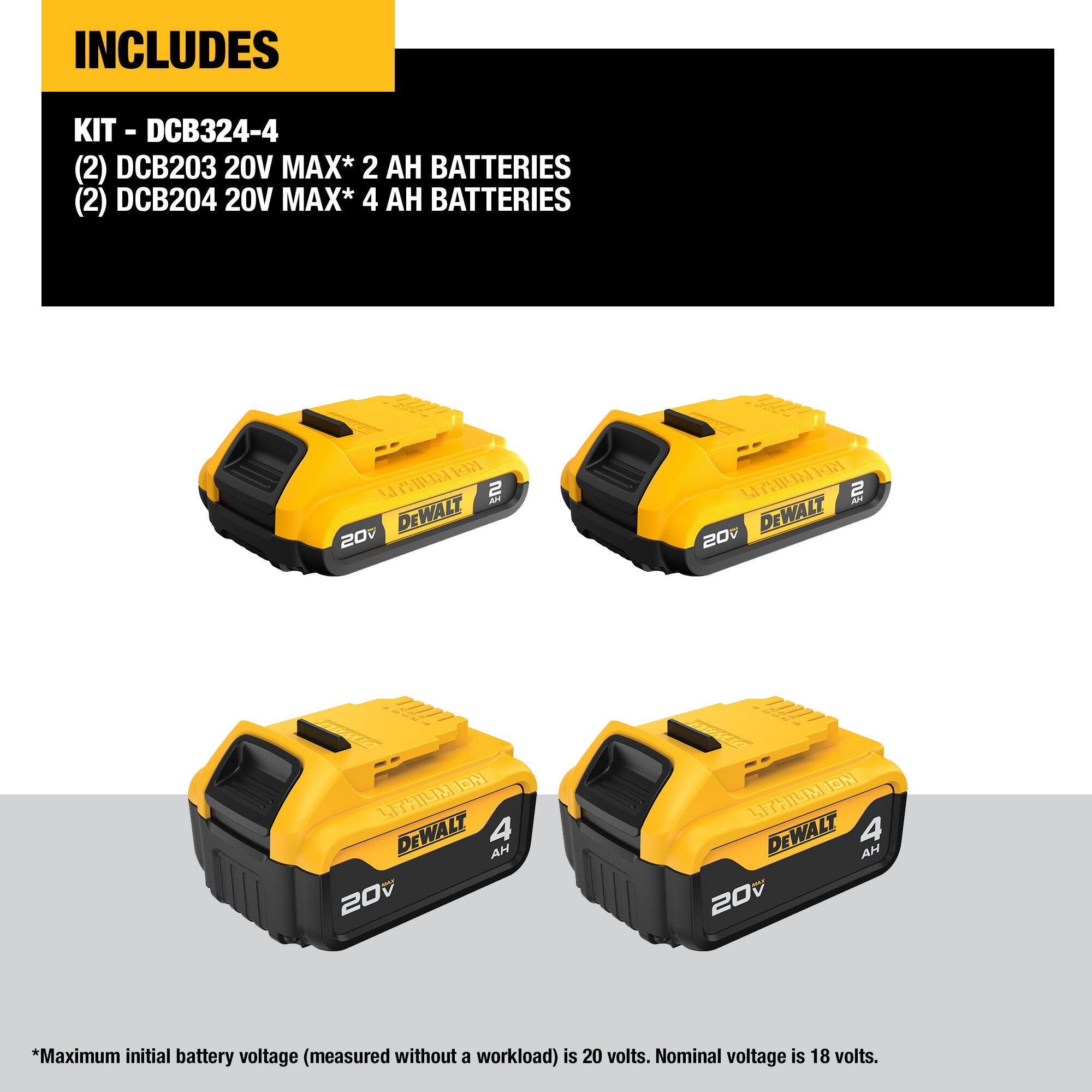 DEWALT 20-Volt 4-Pack 2 Amp-Hour; 4 Amp-Hour Lithium Power Tool Battery - Image 3