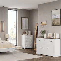 Homfa Sideboard Storage Cabinet with 3 Drawers & 3 Doors, 53.54'' Wide Buffet Cabinet for Dining Room, White
