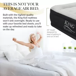 King Koil California King Luxury Raised Air Mattress with Built-in 120V AC High Capacity Internal Pump Comfort Quilt Top California King Airbed