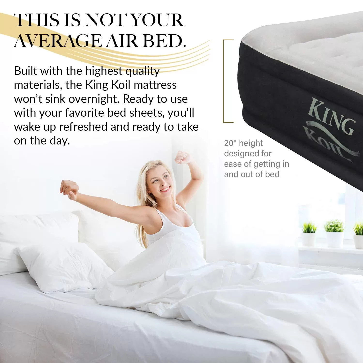 King Koil California King Luxury Raised Air Mattress with Built-in 120V AC High Capacity Internal Pump Comfort Quilt Top California King Airbed