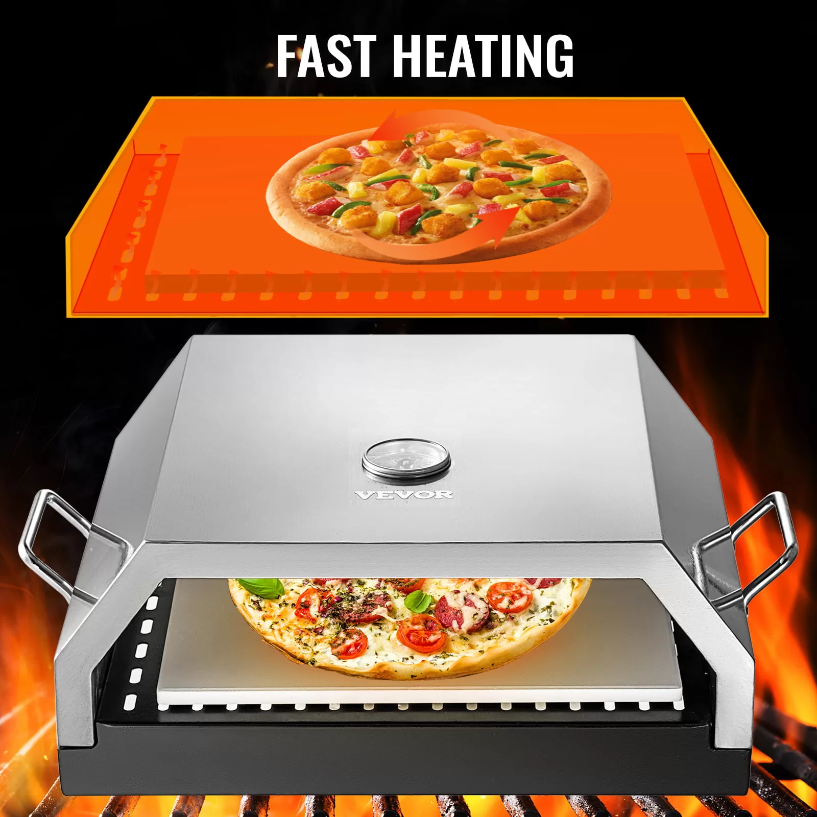 VEVOR Wood Pizza Oven 15.7" x 13.7" x 6.2" Wood Fired Pizza Oven Stainless Steel Top Portable