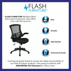 Flash Furniture Kelista Mid-Back Black Mesh Swivel Ergonomic Task Office Chair with Flip-Up Arms, BIFMA Certified
