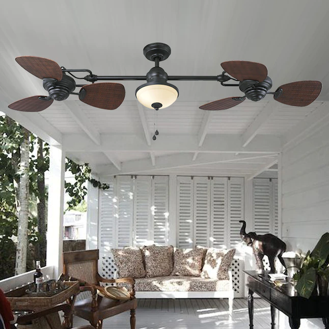 Harbor Breeze Twin Breeze II 74-in Oil Rubbed Bronze LED Indoor/Outdoor Ceiling Fan with Light (6-Blade) - Image 4