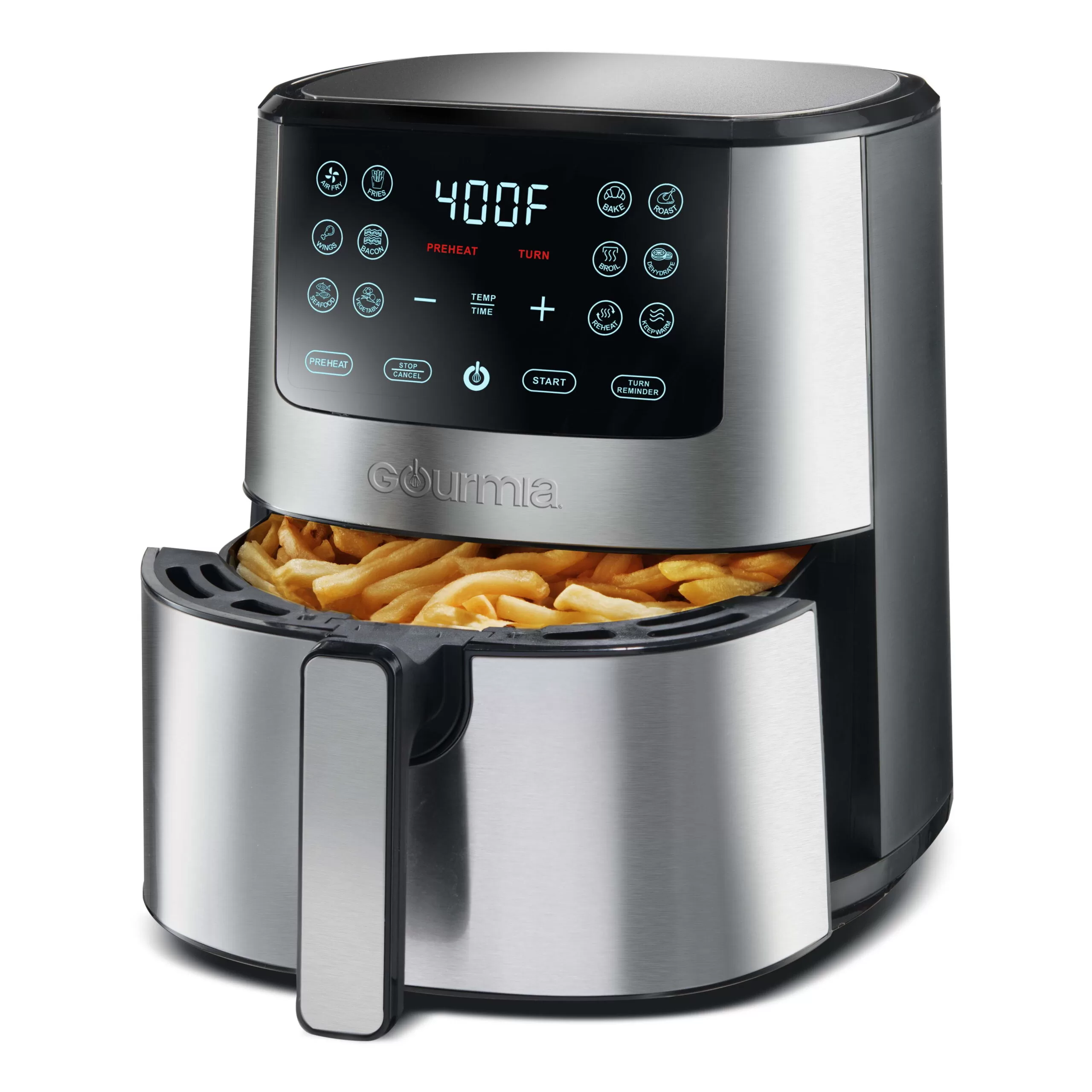 Gourmia 4-Qt Digital Air Fryer with Guided Cooking, Easy Clean, Stainless Steel