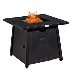 Costway 30'' Square Propane Gas Fire Pit Table 50,000 BTU W/ Waterproof Cover Lava Rock