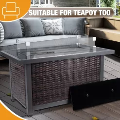 Polar Aurora 44inch Outdoor Propane Fire Pit Table, 50,000 BTU Auto-Ignition Wicker Rattan Patio Gas Fire Pit for Outside Garden/Patio