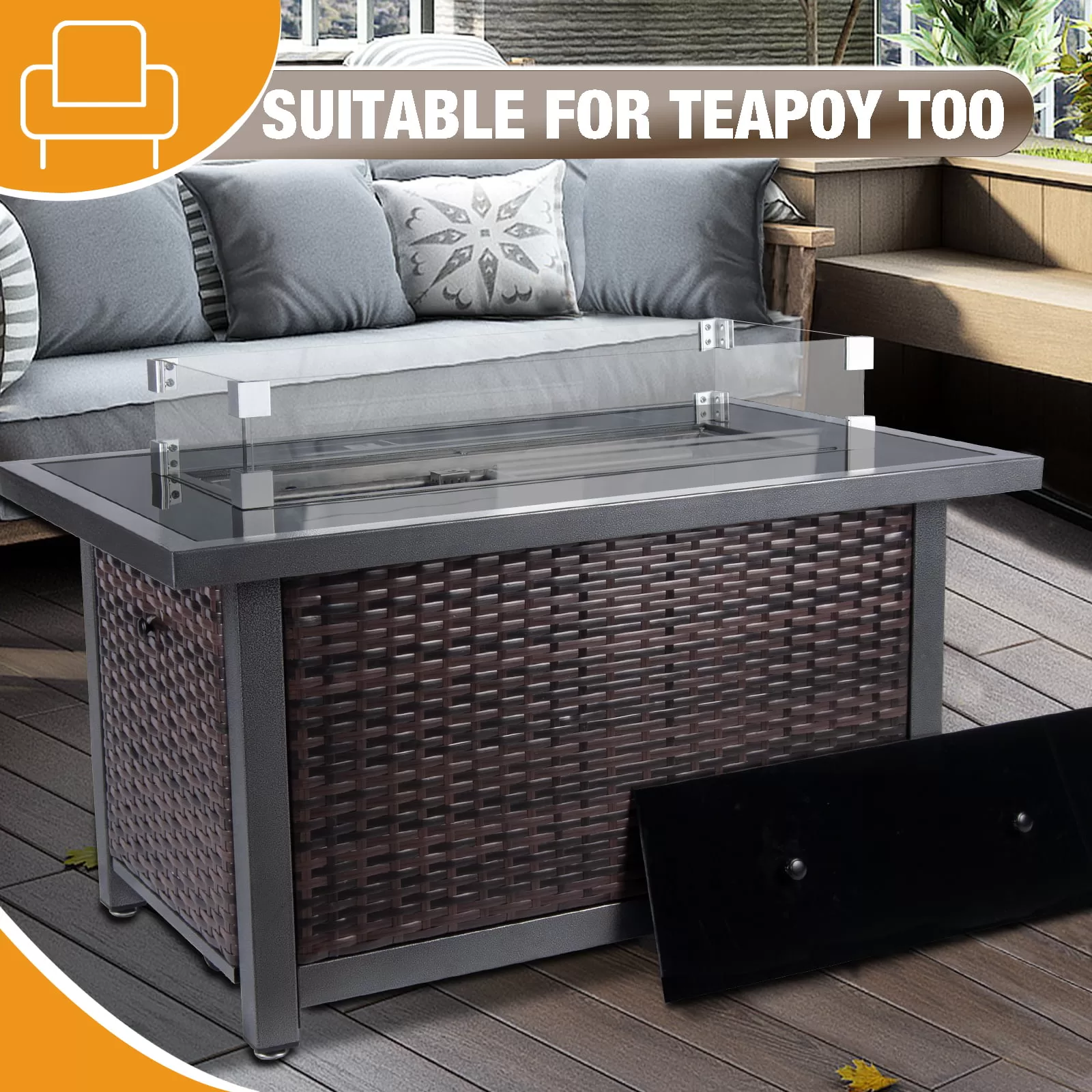 Polar Aurora 44inch Outdoor Propane Fire Pit Table, 50,000 BTU Auto-Ignition Wicker Rattan Patio Gas Fire Pit for Outside Garden/Patio