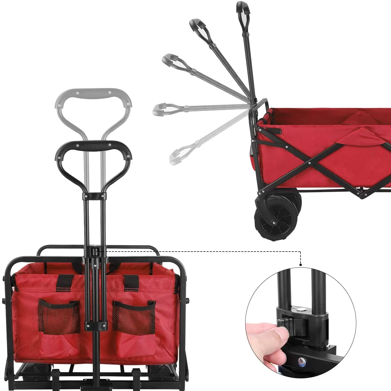 BAHOM Folding Collapsible Outdoor Utility Wagon Cart, Heavy Duty Garden Cart with All-Terrain Wheels and Carrying Bag ,Red