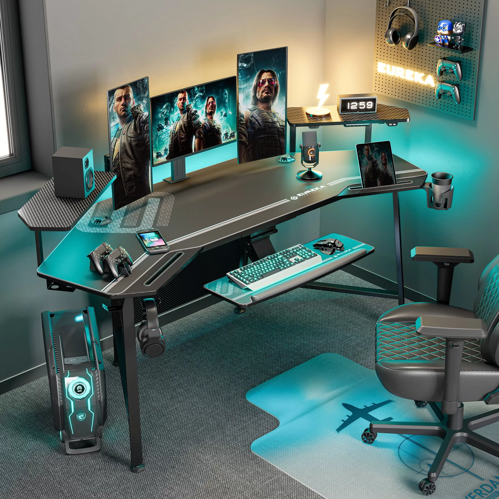Eureka Ergonomic 72" Large Gaming Desk, Music Studio Desk with Keyboard Tray & RGB LED Light
