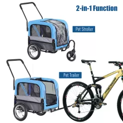Aosom Elite-Jr 2-In-1 Dog Pet Bicycle Trailer, Jogging Stroller with 360-Degree Swivel Wheels & Large Easy Entry, Blue