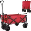 BAHOM Folding Collapsible Outdoor Utility Wagon Cart, Heavy Duty Garden Cart with All-Terrain Wheels and Carrying Bag ,Red