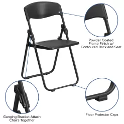 Flash Furniture 6 Pack HERCULES Series 500 lb. Capacity Heavy Duty Black Plastic Folding Chair with Built-in Ganging Brackets