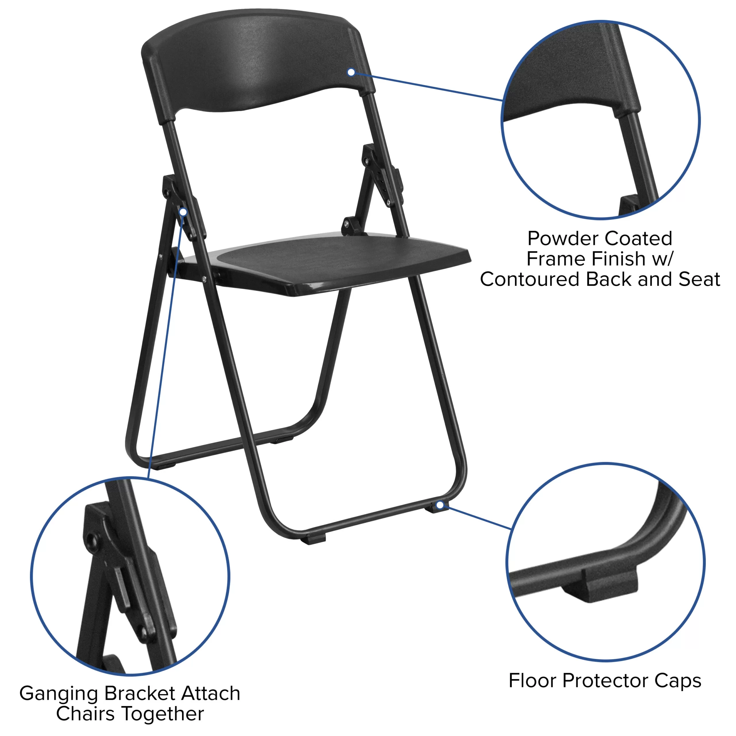 Flash Furniture 6 Pack HERCULES Series 500 lb. Capacity Heavy Duty Black Plastic Folding Chair with Built-in Ganging Brackets