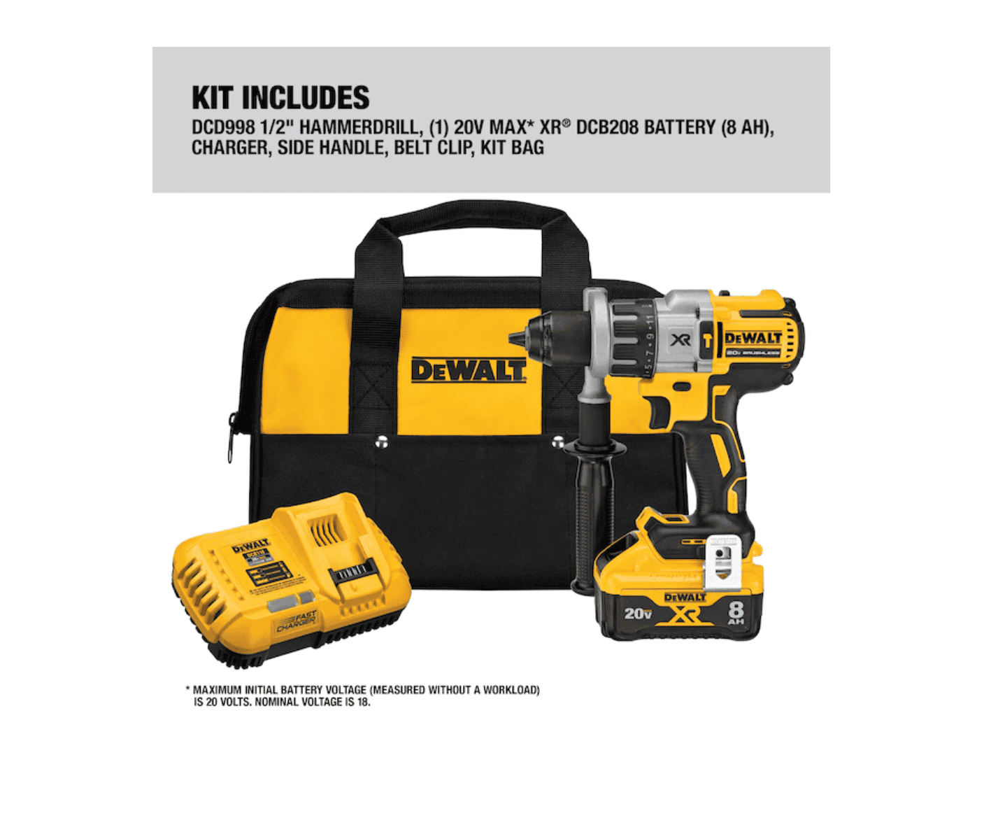 DEWALT Drill DCD998W1 XR POWER DETECT 1/2-in 20-volt Max-Amp Variable Speed Brushless Cordless - Hammer Drill (1-Battery Included) - Image 8