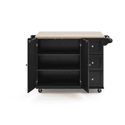 HOMESTYLES Dolly Madison Black Kitchen Cart with Natural Wood Top