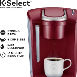 Alternative view of Keurig K-Select Coffee Maker, Single Serve K-Cup Pod Coffee Brewer, With Strength Control and Hot Water On Demand, Vintage Red