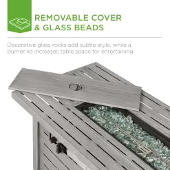 Best Choice Products 42in Fire Pit Table 50,000 BTU Rectangular Steel Propane Gas w/ Cover, Glass Beads - Gray