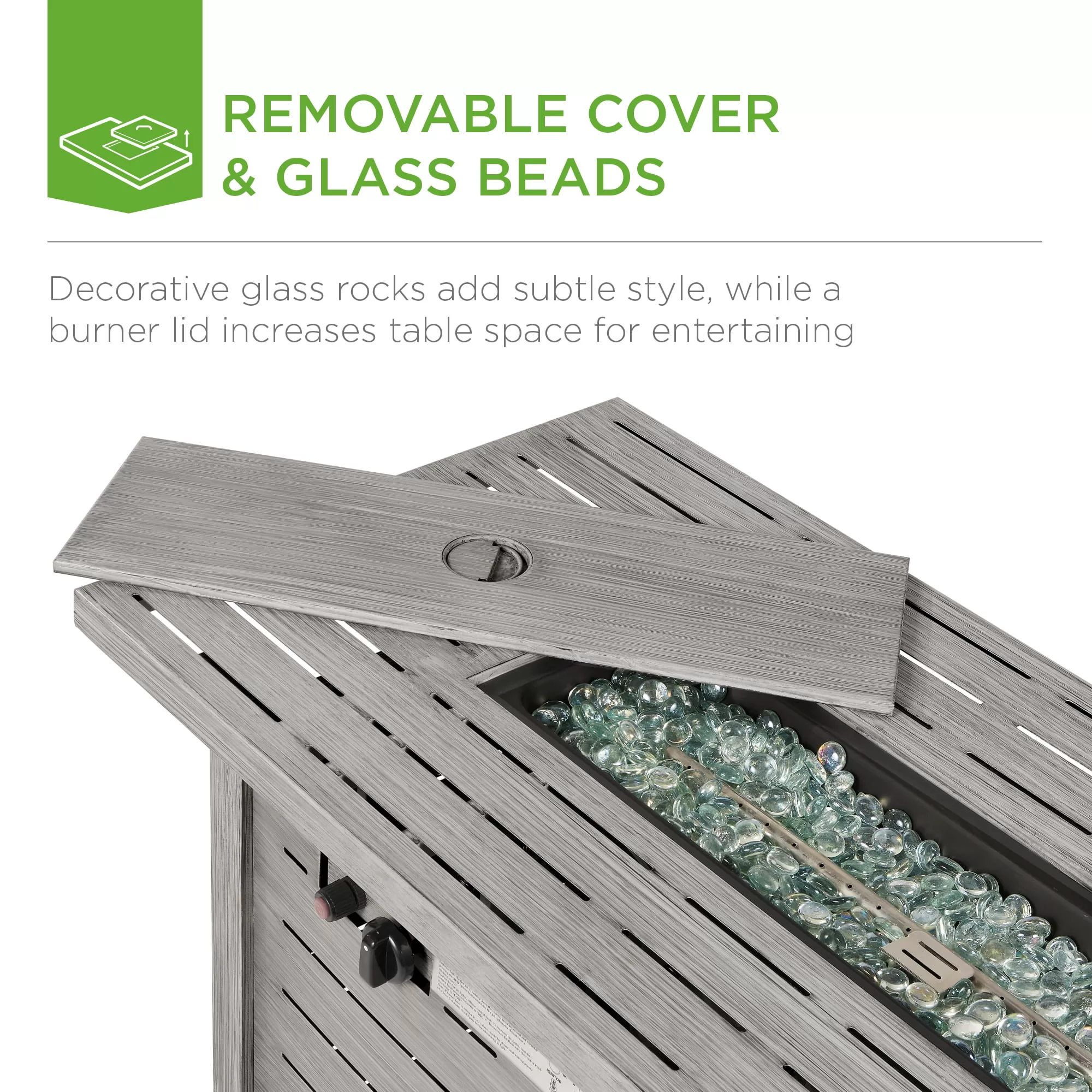 Best Choice Products 42in Fire Pit Table 50,000 BTU Rectangular Steel Propane Gas w/ Cover, Glass Beads - Gray