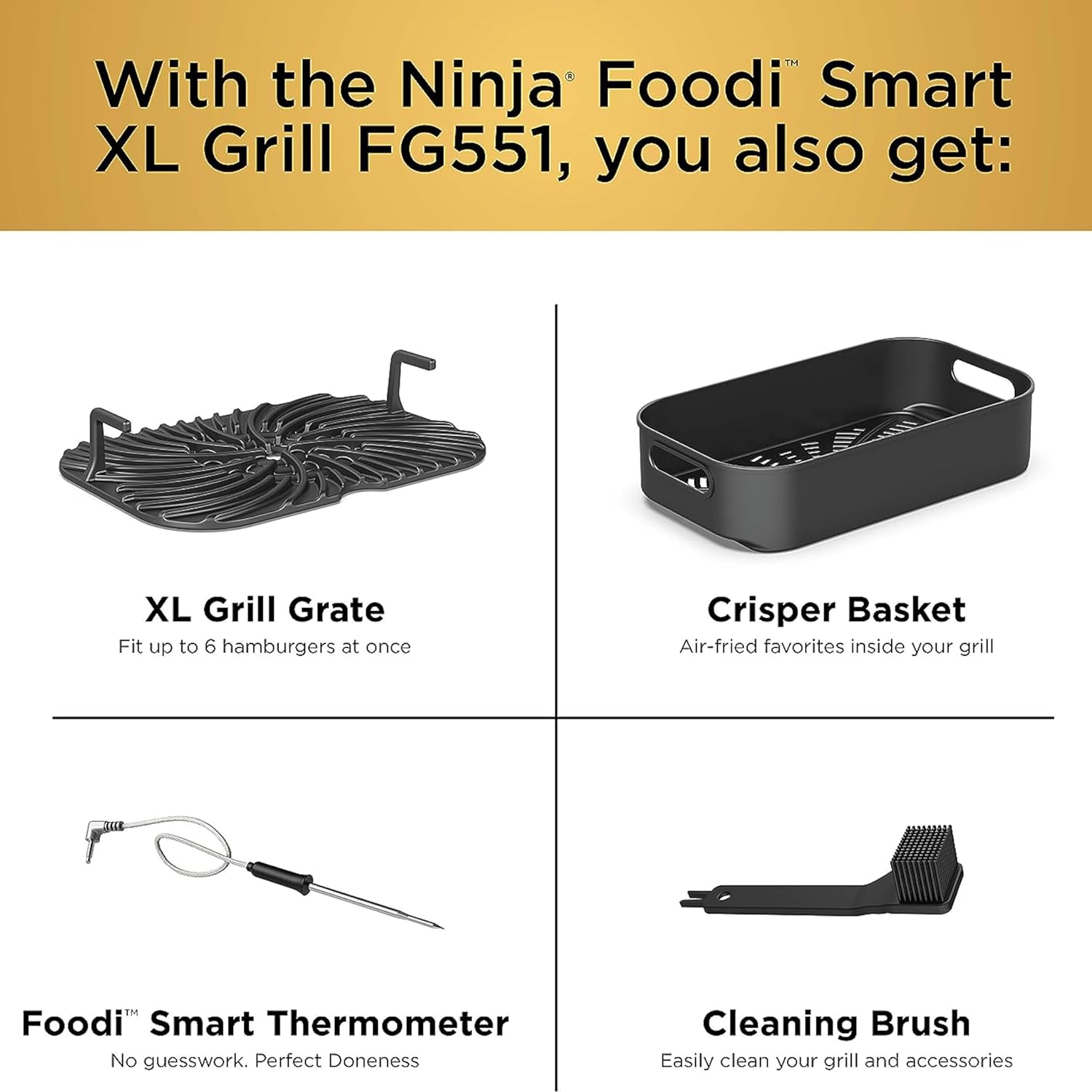 Ninja FG551 Foodi Smart XL 6-in-1 Indoor Grill with Air Fry, Roast, Bake, Broil & Dehydrate, Smart Thermometer, Black/Silver - Image 15