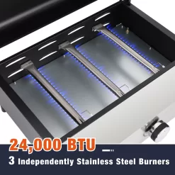 MF Studio 22-Inch Tabletop Griddle Portable Propane Gas Griddle with 3 Burners - Black