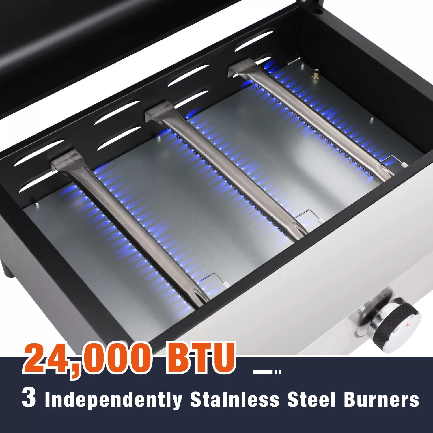 MF Studio 22-Inch Tabletop Griddle Portable Propane Gas Griddle with 3 Burners - Black