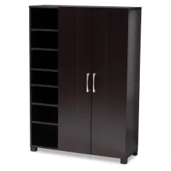 Baxton Studio 2 Door Entryway Shoe Storage Cabinet with Open Shelves.