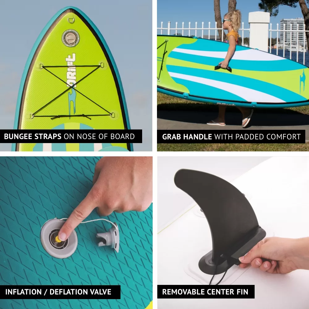 Drift Kid's super stable Inflatable Stand Up Paddle Board, 8'x33" SUP with Adjustable Aluminum Paddle & Backpack Travel Bag