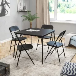 Flash Furniture 5 Piece Black Folding Card Table and Chair Set