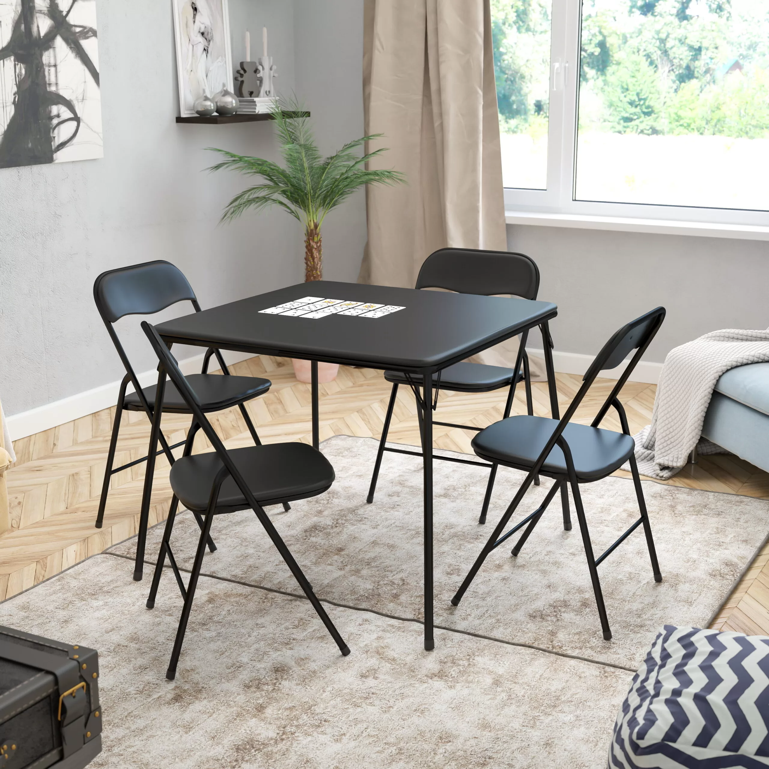 Flash Furniture 5 Piece Black Folding Card Table and Chair Set