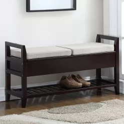 Roundhill Furniture Vannes Storage & Upholstered Bench, Espresso