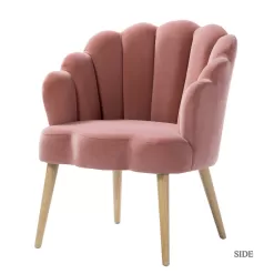 14 Karat Home Floral Scalloped Velvet Bucket Armchair, Modern Accent Chair with Tufted Back for Living Room, Pink