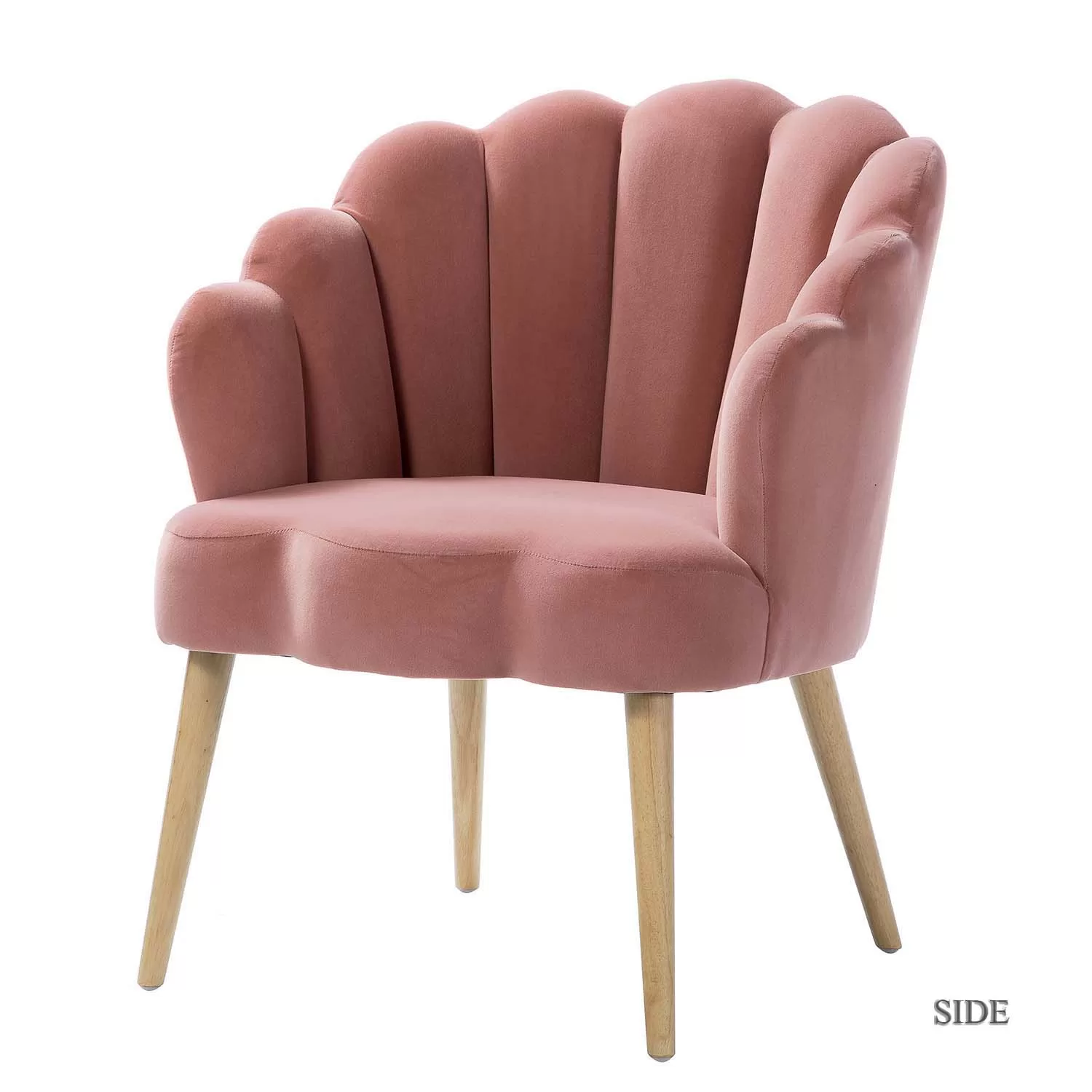 14 Karat Home Floral Scalloped Velvet Bucket Armchair, Modern Accent Chair with Tufted Back for Living Room, Pink