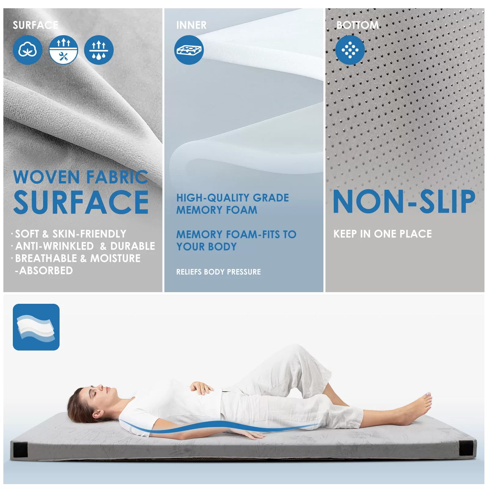 KingChii CertiPUR-US 3" Thick Memory Foam Camping Mattress, Sleeping Bed for Kids Adults