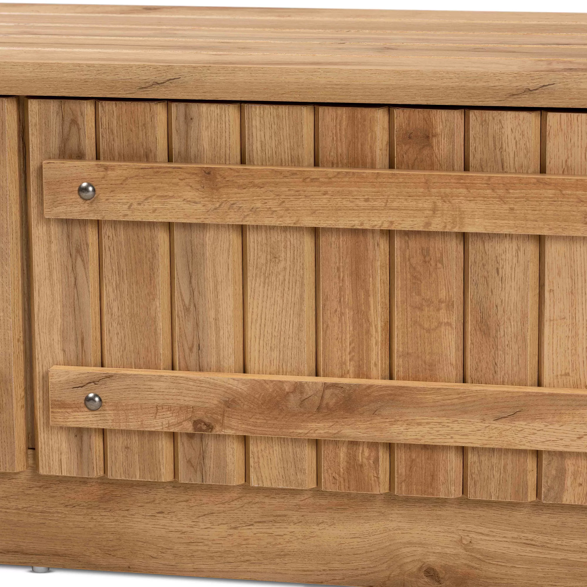 Baxton Studio Oswald Modern and Contemporary Farmhouse Natural Oak Brown Finished Wood 2-Door Storage Bench