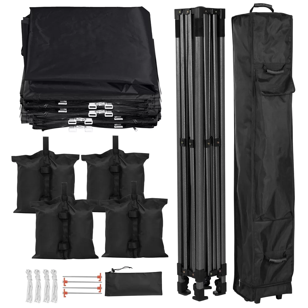 SMILE MART 10' x 10' Enclosed Outdoor Canopy with Wheeled Carry Bag, Black