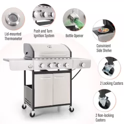Sophia & William Stainless Steel Portable 4-Burner Propane Gas Grill with Side Burner