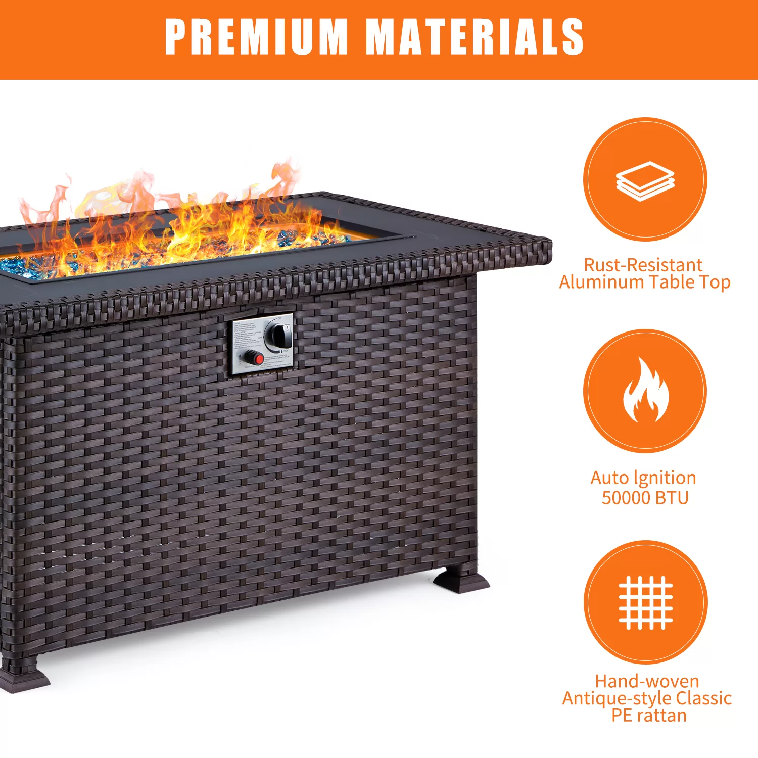 Erommy 50.5" x 30.5" 50000 BTU Propane Fire Pit Table