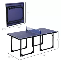 Soozier 6' x 3' Foldable Ping Pong Table Set with 2 Table Halves for Party Use, Space-Saving Mid-Size Table Tennis for Small Living Spaces, Basement Games, Sports Gifts