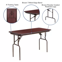 Flash Furniture 4-Foot Mahogany Melamine Laminate Folding Banquet Table