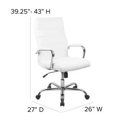 Flash Furniture High Back White LeatherSoft Executive Swivel Office Chair with Chrome Frame and Arms